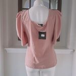 Andrew Marc Pink Puff Sleeve Ruched Sweetheart Neck Top Size L NWT Photo 2