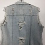 Distressed Denim Vest Womens Medium Long Length Western Cowgirl Rodeo Festival Blue Photo 5