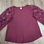 Chico's  Dark Red Floral Sleeve Blouse Shirt Size 2 Large Photo 0