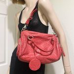 INGE Pinkish Red Polka Dot Textured Leather Satchel Shoulder Bag Photo 8