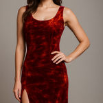 Vintage 90s Y2K Fairy Grunge Red Flame Velvet Whimsigoth Slit Dress (Size M) Size M Photo 0