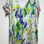 Floral V Neck Short Sleeve Dress White Size 4X Photo 0