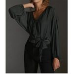 Anthropologie By  Tie-Waist Blouse Moss Green - Small petite Photo 3