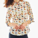 TIZZIE 100% COTTON 3/4 SLEEVE ROME SHIRT NEUTRAL BUTTERFLIES VOILE Black Photo 0