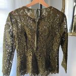 J.Crew Olive Green Lace Long Sleeve Top with Built-In Cami and Back Tie Keyhole Photo 2