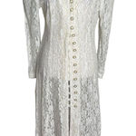 Vintage 90s Lace Button Up Maxi Dress Duster Medium White Sheer Long Sleeve Photo 0