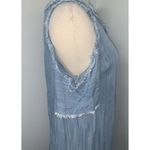Elan  Pocket Denim Womens Shift Dress Size M Cold Shoulder Frayed Hems Blue Photo 3
