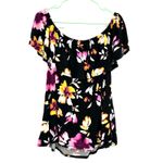 Lane Bryant Size 18/20 Blouse Black Floral Off The Shoulder Loose Short Sleeve Photo 1