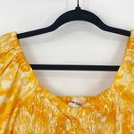 Open Edit  Womens Yellow Floral Peasant Blouse Square Neck Smocked Cottage XS Photo 1