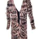 ZARA NWT Plunging VNeck Draped Tulle Ruched Long Sleeve Mini Dress in Red/Multi Photo 9