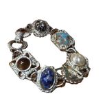 VINTAGE Sarah Coventry Silver Tone Faux Gemstone Cabochon Panel Bracelet Photo 2