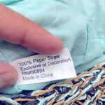 Paper Straw Colorful Crossbody bag, Teal, dark blue, Tan. Snap button closu… Blue Photo 5