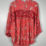 Ces Femme Colorblock Floral Paisley Dolman Sleeve Button Down Blouse Romantic L Photo 4