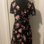 Xhilaration Pink Black Floral Print Faux Wrap Ruffle Collar Mini Dress size M Photo 0