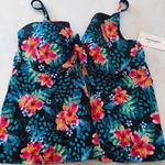 NWT NEW Swimsuits For All Womens Plus Size 22 Floral Print Underwire Tankini Top Blue Photo 0