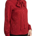 Breckenridge 1980s Vintage Red Floral PussyBow Neck Tie Button Down Blouse 8 Photo 0