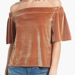 Sun & Shadow  Velvet Off Shoulder Top Gold XS Photo 0