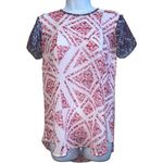 CAbi  Red White & Blue Print S/S‎ Top Blouse EUC Size XS Photo 1