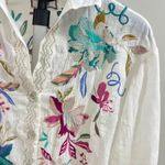 Johnny Was NWOT  100% Ramie Embroidered Floral Button-Down Tunic Shirt Blouse S Photo 4