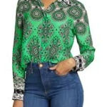 Alice + Olivia  Women's Willa Mandala Blouse Boho Romance Jade Print Size XL Photo 0