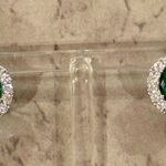 Women White Gold Color Clip/Green Crystal Oval Emerald earrings Green Photo 0