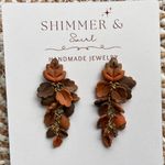 Handmade Shimmer & Swirl Fall Leaf Polymer Clay Drop Dangle Earrings Photo 1