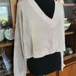 Akira Light Gray Cable Knit V-Neck Cropped Sweater Photo 1