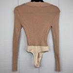 Free People Intimately  Long Sleeve Mock Neck Bodysuit Tan Glitter Sparkle Ribbed Photo 3