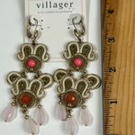 Villager New,  Liz Claiborne Red And Pink Beaded Dangle Pierced Earrings Photo 1