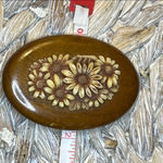 Vintage Floral Carved Celluloid Wooden Brooch Brown Photo 7