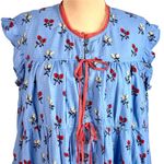Free People Sundown Print Tunic Mini Dress M Allure Blue Combo Floral Button Tie Photo 2