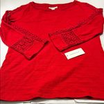 Charter Club  Women's Red Crochet Sleeve Top Photo 13
