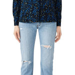 STINE GOYA Black Blue Metallic Button Front Floral Lucian Long Sleeve Top sz XS Photo 0