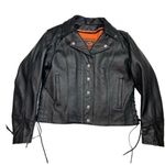 Harley Davidson First Classic Leather Gear Womens Moto Biker Jacket Size L Patch Photo 0