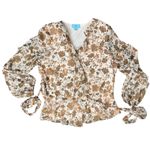 CeCe Cream Tan Fall Floral Leaves Ruffle Long Sleeve Tie Waist Wrap Top size L Photo 8