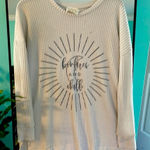 Judith March  Waffle Knit Bonfires and Chill Graphic‎ Tunic Top Womens S Cream Photo 0