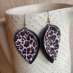 NEW! Pebbled Faux Leather Double Layer Leopard Black Teardrop Dangle Earrings Photo 0