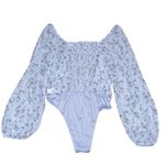 Celebrity Pink NWT  Ruched Blouson Sleeve Bodysuit Ice Blue Floral Square Neck XS Photo 2