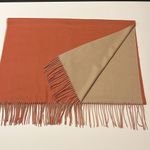 None Minimalist two-tone faux cashmere scarf/wrap with fringed edges, cream/orange Photo 9