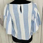 American Eagle Womens Sz S Blue White Striped Chambray Top Bell Sleeves Cropped Photo 5