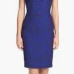 Adrianna Papell Black Blue Jacquard Brocade Beaded Embellished Sheath Dress 8P Photo 10