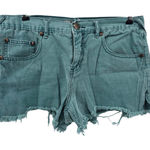 Free People  Teal Distressed Denim Cutoff Shorts Size 30 Raw Hem Photo 0