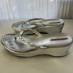 Prada Women’s Sandals 38.5 8 Leather Thong Flip Flops silver y2k 2003 collection Photo 7