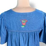 Vintage Go Softly Denim Floral Embroidered Housedress Short Sleeves Zipper Front Blue Photo 4