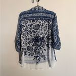 One World  Blue & White Sheer Printed Blouse – Size Large Photo 2