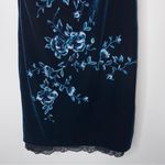 White House | Black Market WHBM Teal Velvet Lace Trim Floral Embroidered Flounce Sleeve Dress XS Petite Photo 3