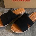 Lucky Brand  Black and Tan Slide Sandals Photo 0