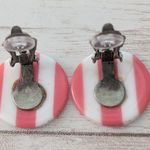Vintage Clip On Earrings Pink & White Stripes Photo 4