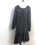 Jill Stuart Black Silk Asymmetrical Drop Waist Long Sleeve Peasant Dress Sz 0 Photo 2