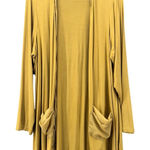 LOGO By Lori Goldstein LOGO Womens Cardigan Size 1X Open Front Pockets Fall Relaxed‎ Oversized Mustard Photo 0